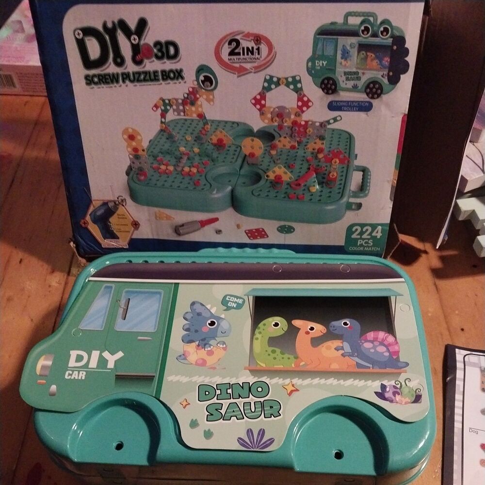 DIY 3D Screw Puzzle Box Dinosaur Car Take Apart Toy Electric Drill Set 224 PCS